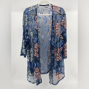 Catherine's Floral Embroidered Mesh Open Front Kimono Topper, Women's 2X